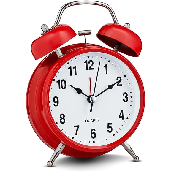 Analog Alarm Clock 4" Twin Bell Vintage Red Silent Non-Ticking Quartz Battery Operated Extra Loud with Backlight for Bedside Table Desk, Retro Clocks Old Fashioned for Heavy Sleepers ..