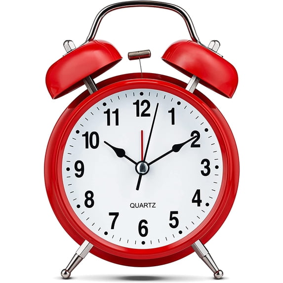 Huangting Analog Alarm Clock 4" Twin Bell Vintage Red Silent Non-Ticking Quartz Battery Operated Extra Loud with Backlight for Bedside Table Desk, Retro Clocks Old Fashioned for Heavy Sleepers