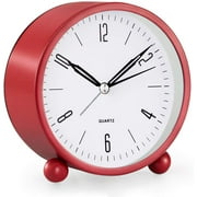 Analog Alarm Clock, 4 inch Round Silent Alarm Clock Non Ticking, Night Light, Snooze, Battery Powered Silent Alarm Clock, Simple Design BesideDesk Alarm Clock Red