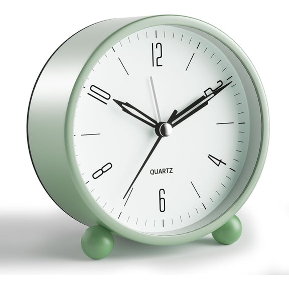 Analog Alarm Clock, 4 inch Super Silent Non Ticking Small Clock with Night Light, Battery Operated, Simple Design, Old Fashioned Style Ideal Decor, for Bedroom, Bedside, Desk, Adult, Kid, Gift, Green