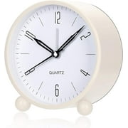 Analog Alarm Clock, 4 inch Super Silent Non Ticking Small Clock with Night Light, Battery Operated, Simply Design, for Bedroom, Bedside, Desk (White)