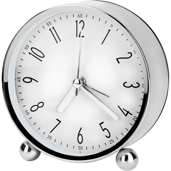 Analog Alarm Clock, 4 inch Super Silent Non Ticking Small Round Clock with Arabic Numerals Beep Sounds, Battery Operated, Lighted on Demand and Snooze, for Bedrooms Bedside Desk, Easy Set