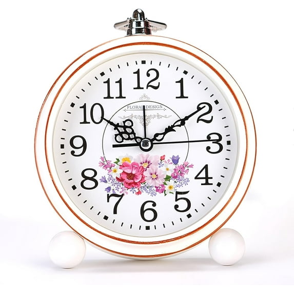 Analog Alarm Clock, 5.25 inch Super Silent Non Ticking Small Clock, Battery Operated, Simple Design Desk Clock for Heavy Sleeper, Bedroom, Bedside, Desk (White)