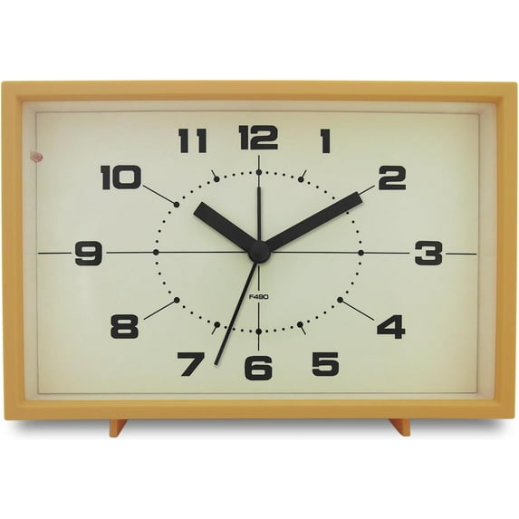 Analog Alarm Clock, 6 inch Silent Non Ticking Small Clock with Night Light, Battery Operated Simply Design for Bedroom, Bedside, Living Room, Room Decor, Desk, Table (Yellow)