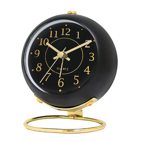 Analog Alarm Clock Bedside Silent 3.5-Inch Metal Desktop Clock with Luminous Hands, Backlight and Quartz Movement for Nightstand Modern Design Black