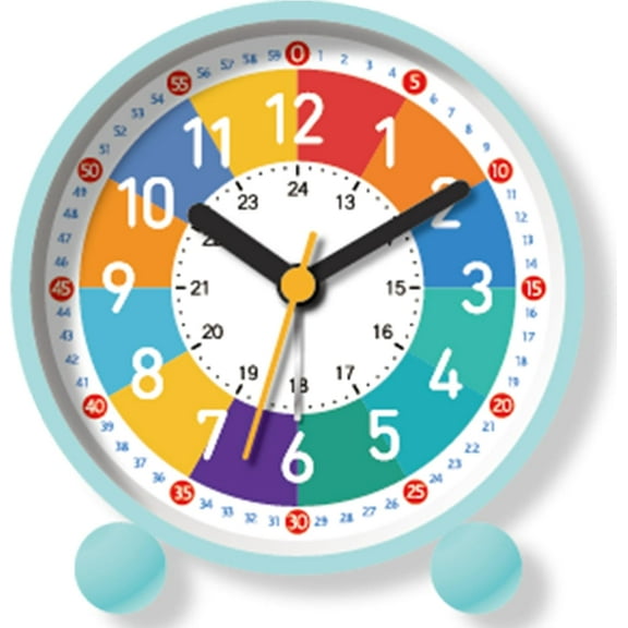 Analog Alarm Clock for Kids: Telling Time Teaching Clock for Kids, Learning Clock with Colorful Dial, Clock to Teach Kids How to Tell Time, Battery Operated Kids Alarm Clock with Back-Light (Blue)