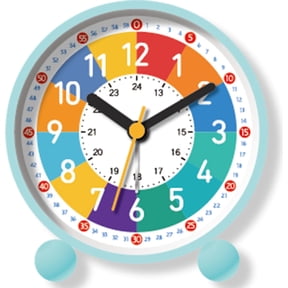 Analog Alarm Clock for Kids: Telling Time Teaching Clock for Kids, Learning Clock with Colorful Dial, Clock to Teach Kids How to Tell Time, Battery Operated Kids Alarm Clock with Back-Light (Blue)