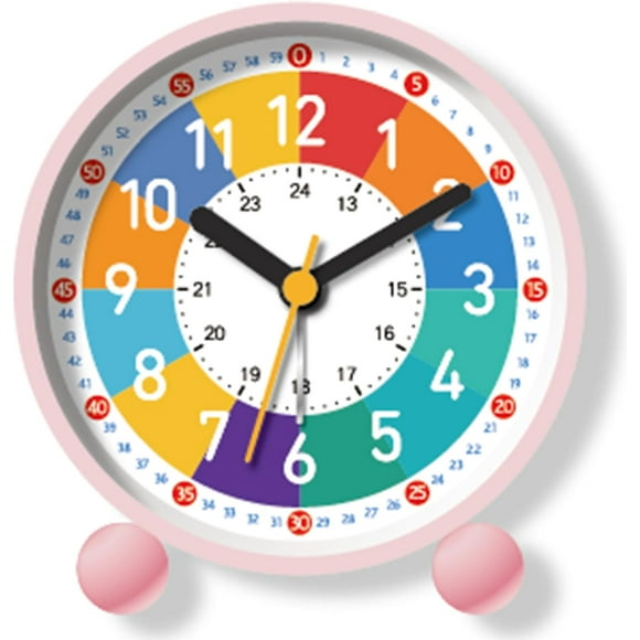 Analog Alarm Clock for Kids: Telling Time Teaching Clock for Kids, Learning Clock with Colorful Dial, Clock to Teach Kids How to Tell Time, Battery Operated Kids Alarm Clock with Back-Light (Pink)