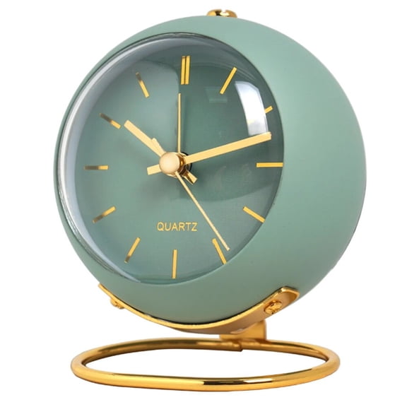 Analog Alarm Clock Minimalist Metal Desk Clock with Luminous Hands and Silent Quartz Movement for Bedside Desk Study, Compact Circular Needle Dial 90mm Diameter Green