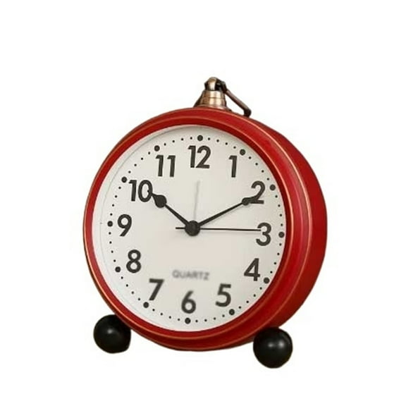 Analog Alarm Clock Red Vintage Round Bedroom Clock for Living Room Office School Dormitory Battery Operated Multifunctional Alarm Clock
