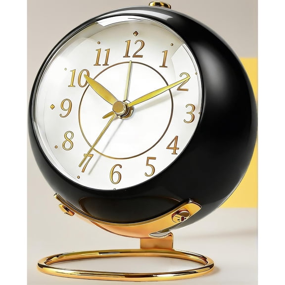 Analog Alarm Clock, Retro Small Desk Clock with Night Light, Backlight Cute Simple Metal Design, Silent Non-Ticking, Battery Powered, for Bedroom,Travel,Kitchen,Bedside Desktop Decor