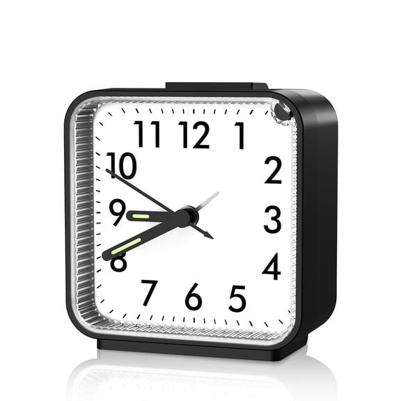 Analog Alarm Clock, Silent Non Ticking Small Clock, Travel Alarm Clock with Snooze & Light, Ascending Beep Sounds, Battery Operated Loud Alarm Clock for Bedroom, Bedside, Desk (Black)