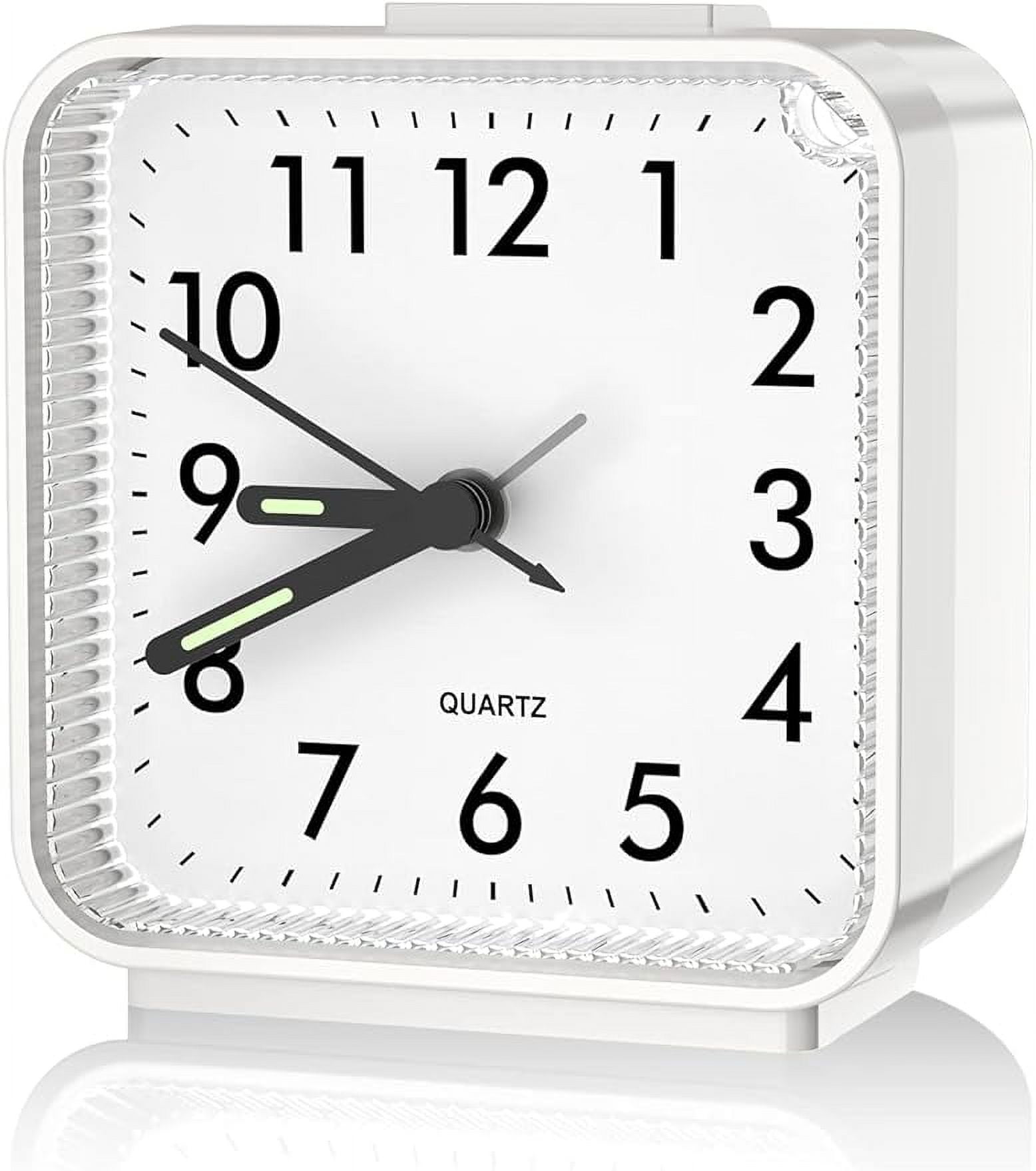Analog Alarm Clock, Silent Non Ticking Travel Clock, Small Battery