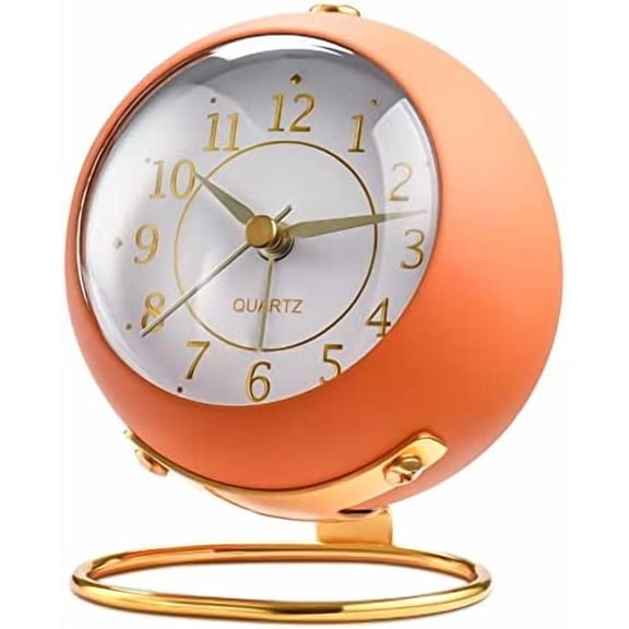 Analog Alarm Clocks,Retro Backlight Cute Simple Design Small Desk Clock with Night Light,Silent Non-Ticking,Battery Powered,for Kids,Bedroom,Travel,Kitchen,Bedside Desktop. (Orange)