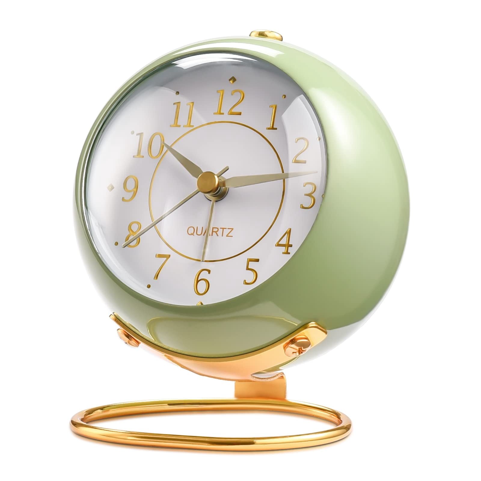 Analog Alarm Clocks Retro Backlight Cute Simple Design Small Desk Clock With Night Light Silent Non-ticking For Bedroom Travel Kitchen Bedside Desktop Decor.(green)