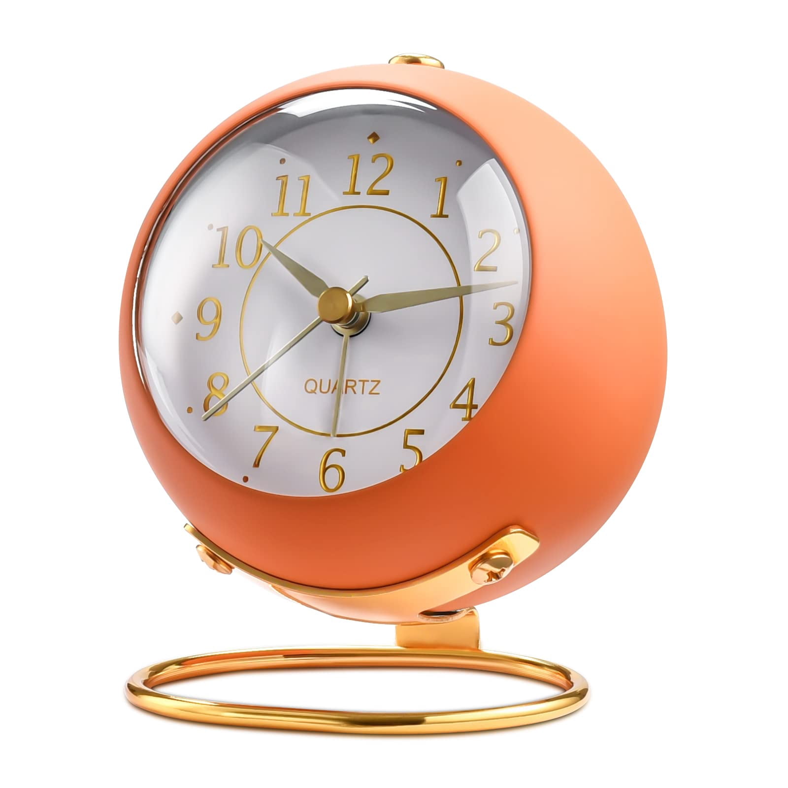 Analog Alarm Clocks Retro Backlight Cute Simple Design Small Desk Clock With Night Light Silent Non-ticking For Bedroom Travel Kitchen Bedside Desktop. (orange)