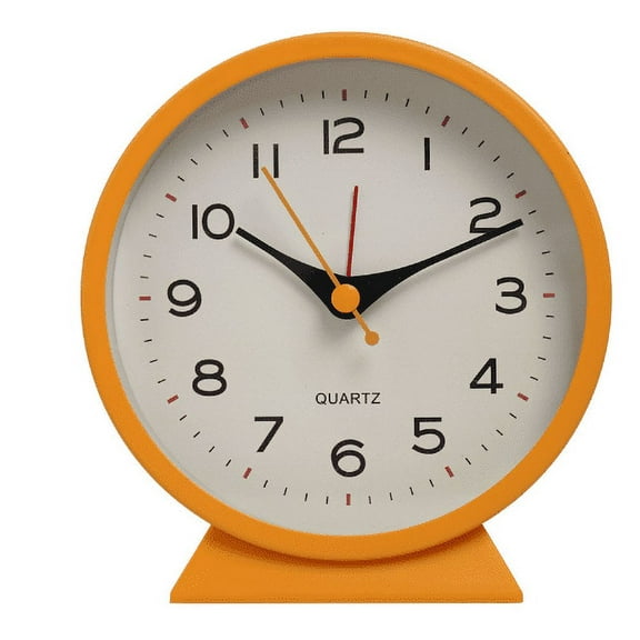 Analog Battery Operated Alarm Clock Silent No Ticking, Ascending Beeps, Snooze (Orange) BF
