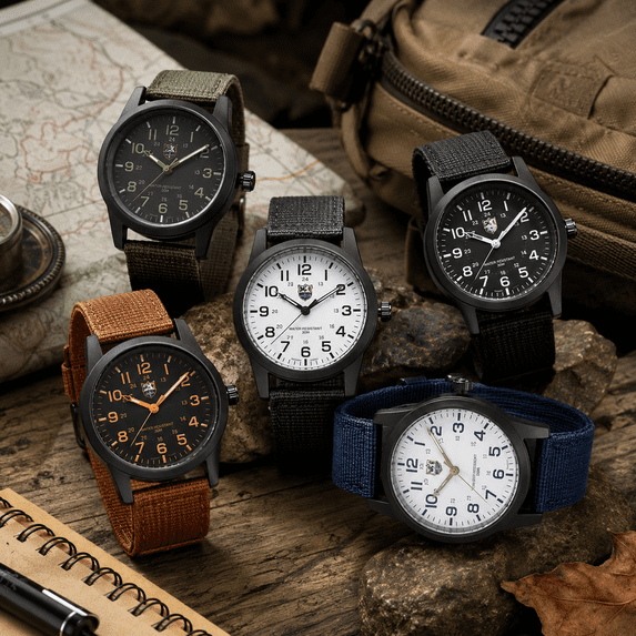 Analog Calendar Watch For Men Features A Canvas Strap, Large Number Dial And Casual Outdoor Inspired Design For Everyday Wristwear