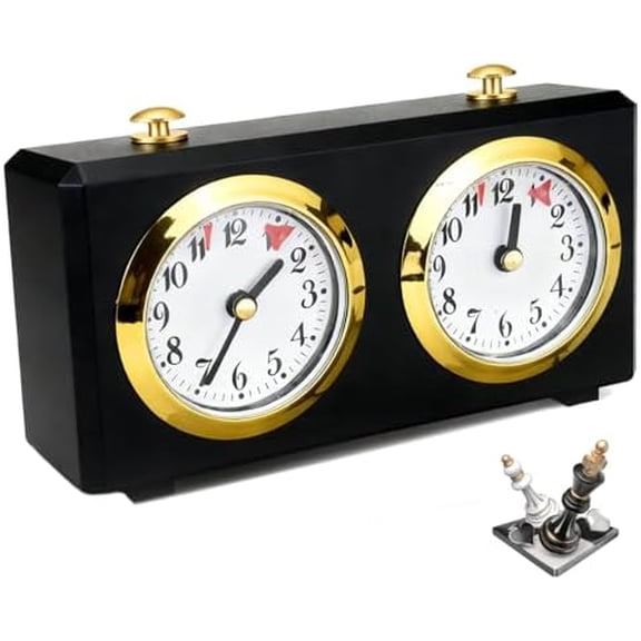 Analog Chess Clock Timer, Wind Up Professional Chess Clock with Large Easy to Read Dials No Batteries Required, Analogue Count Up/Count Down Timer for International Chess Games Tournament