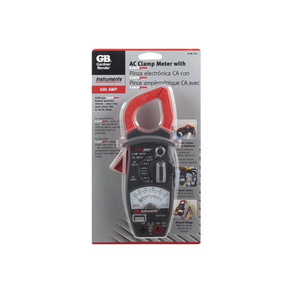 Analog Clamp Meter, 4 Func, 8 Range, w/LockJaw Safety, Tests AC/DC Volt, AC Current, Resist, Manual, 1/Each