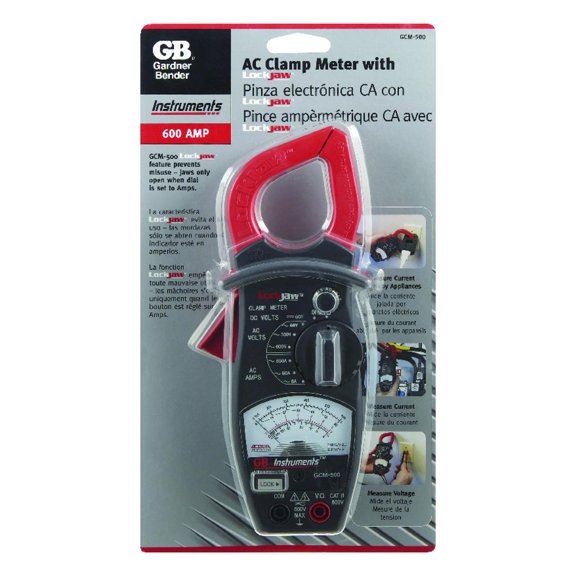 Analog Clamp Meter, 4 Func, 8 Range, w/LockJaw Safety, Tests AC/DC Volt, AC Current, Resist, Manual, 1/Each