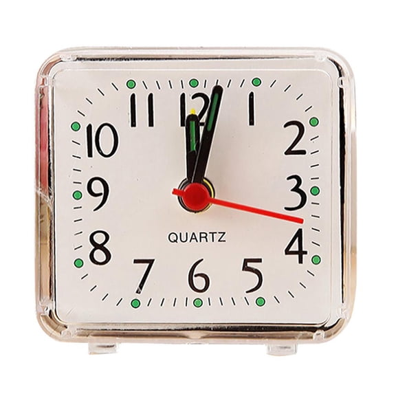 Analog Clock with Alarm, Battery Powered Clock, 3X3 In, Square Shape, White Dial, Green Hour Markers, Bedside Standing, Dorm Use, 1 Pc