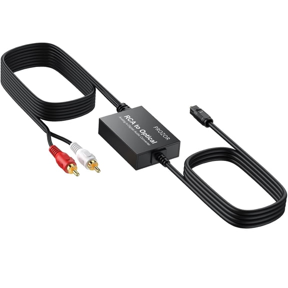 Analog to Digital Audio Converter, RCA to Optical Audio Converter, with Built-in RCA to Optical Cable, Analogue Signals into Digital Audio, for Turntable/CD/DVD to Soundbar (Not Reversible)