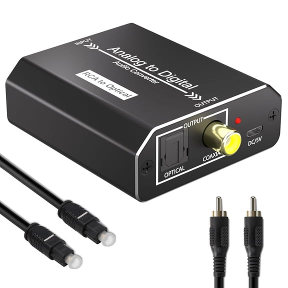 Analog to Digital Audio Converter, RCA to Optical Converter, RCA/3.5MM to Toslink and Coaxial Adapter, 48kHz/24bit PCM LPCM Stereo ADC for PS5/PS4/DVD/TV/CD/Game Console/Soundbar/Headphone