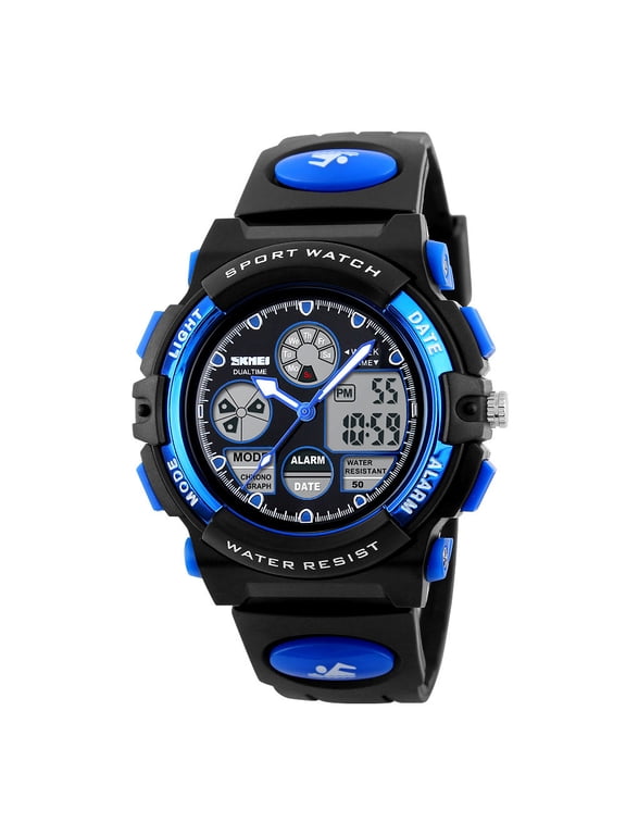 Analog Digital Multifunction Watch, Alarm Chronograph Waterproof 30M Sport Watch, Rubber Strap with Backlight for Hiking Running Cycling