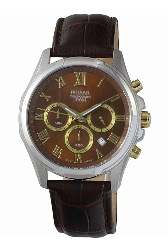 Analog Display Japanese Quartz Leather Brown Men's Watch PT3397