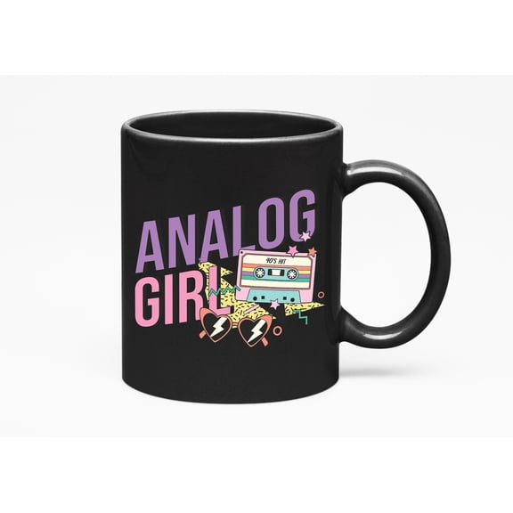 Analog Girl, Retro 90s Hit Cassette Tape or Millennial Art Merch Gift, Black 11oz Ceramic Mug
