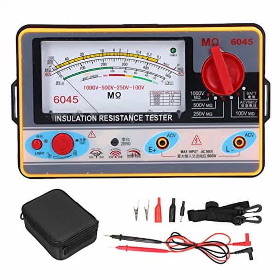 Analog Insulation Resistance Tester, DC 100/250/500/1000V and AC 750V and Battery Megohm Meter, 5-2000 Mohm for IR Testing$$Electrical