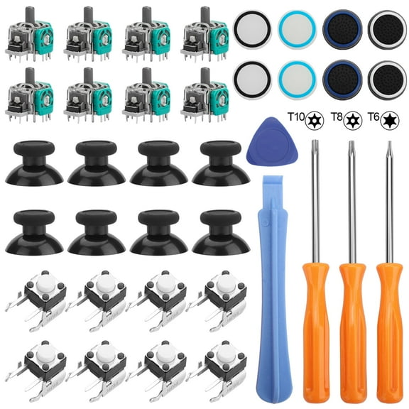 Analog Joystick Repair Accessory Kit Fit for Xbox One Controller, 37pcs LB RB Bumper Button Analog Joysticks Replacement Parts Thumbstick Hat Silicone Cover with T6 T8 T10 Screwdriver