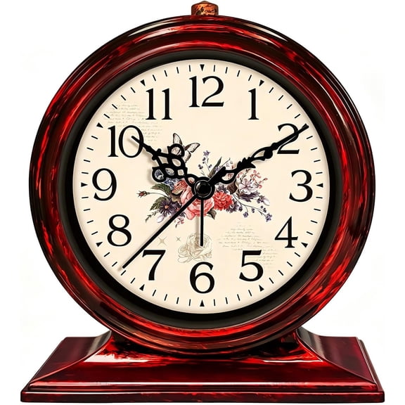Analog Loud Clock - 4.5" Silent Non-Ticking Operated Clocks with Retro Dial Plastic Frame Hands, Table Desk Clock for Bedroom Heavy Sleepers Seniors