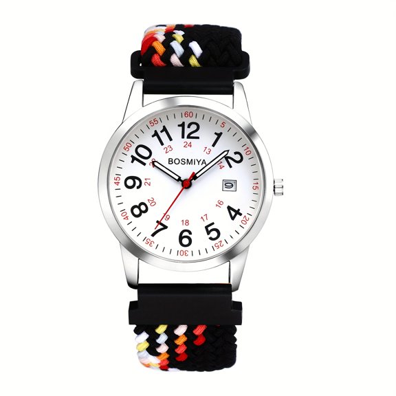 Analog Quartz High Definition Easy to Read Large Digital Calendar Dial Flexible Adjustable Elastic Braid Strap 24 Hours Standard Quartz Watch