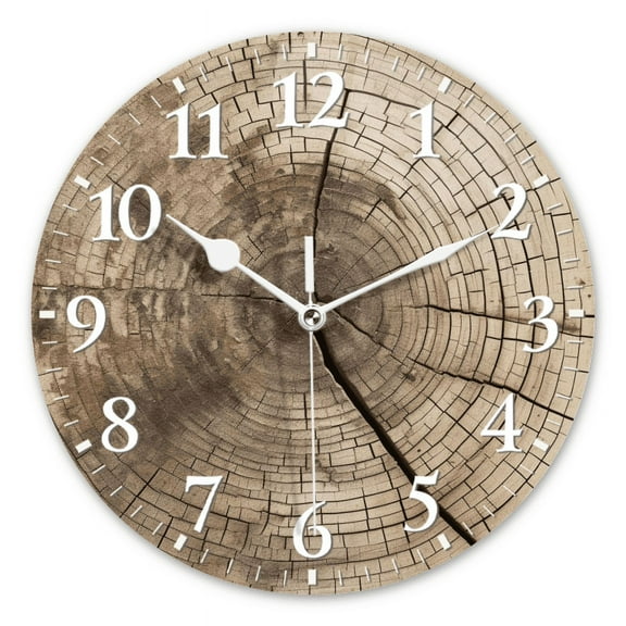 Analog Round Wall Clocks Non-Ticking Silent Battery Operated Clocks Decorative for Living Room,Office,Bedroom-Old Tree Trunk With Visible Wood Rings Symbolizing Age(10inch)