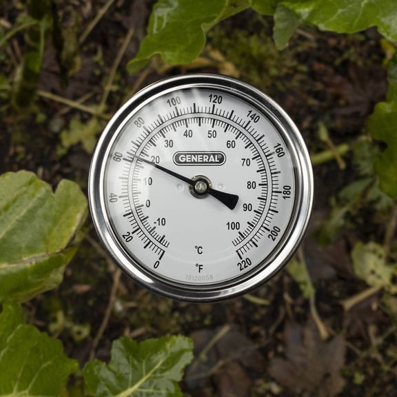 Analog Soil Thermometer#T300-36, Long Stem 36 Inch Probe, 0 to 220 F (-18 to 104 C) Range, Ideal for Taking Ground and Soil Temperature for Composting and Gardening, Silver