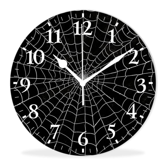Analog Wall Clock Non-Ticking Sweep Movement Wall Clocks Battery Operated Decor Clocks for Bedroom-Halloween Gray Spider Web Elegant(10inch)