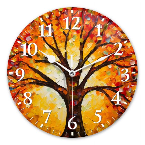 Analog Wall Clock Silent Non-Ticking Clocks Battery Operated Decor Clock for Living Room,Office,Kitchen-Abstract Tree Of Life With Vibrant Autumn Colors(14inch)