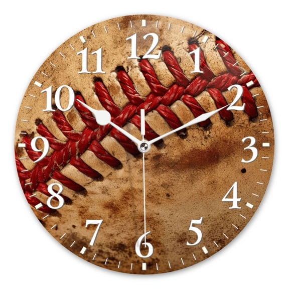 Analog Wall Clock Silent Non-Ticking Clocks Battery Operated Decor Clock for Living Room,Office,Kitchen-Baseball Stitching Showing The Red Thread(10inch)