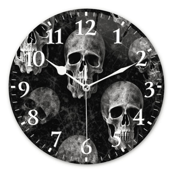 Battery Operated Decor Clocks Non-Ticking Silent Clocks Personalized Wall Clock with Photo for Bathroom,Office,Living Room-Seamless Pattern Of Skulls With Dark Gray Tones Textures(12inch)