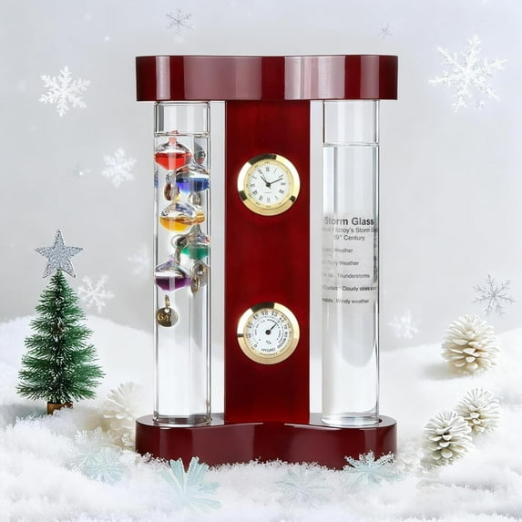 Analog Weather Station with Galileo Thermometer, Precision Quartz Clock & Hygrometer, Fitzroy Storm Glass, Gift for Friends and Family, Holiday Gift, Indoor & Outdoor Décor (7” x 4.4”)