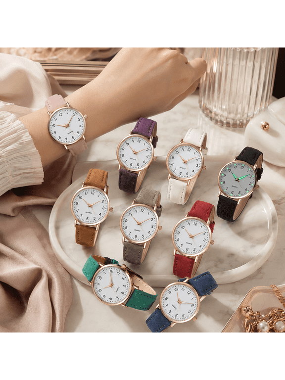Analog Wrist Watch For Women Features Quartz Movement, Round White Dial, Clear Number Markers And Slim Strap With Rose Gold Tone Case