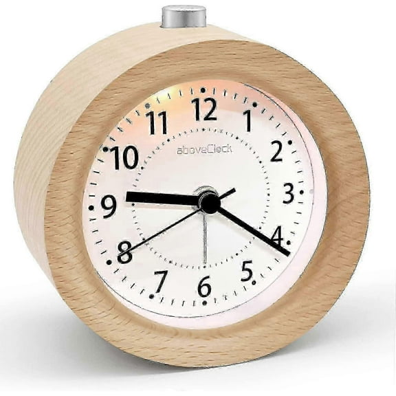 Analog alarm clock without ticking, wooden alarm clock with snooze function, retro alarm clock with night light, battery alarm clock without radiation