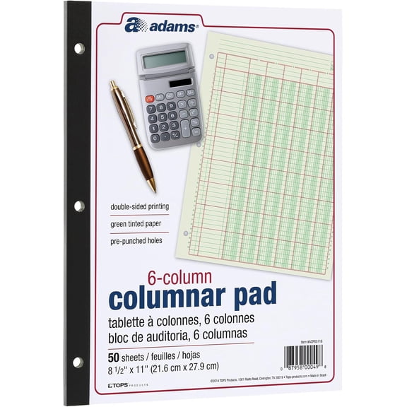 Analysis Pad, 8 1/2" x 11", 100 Pages (50 Sheets), 6 Columns, Green