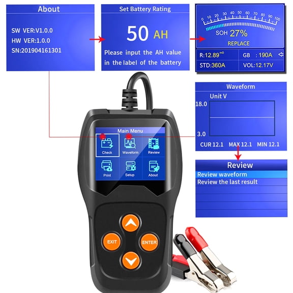 Analyzer,Car Battery Tester (kw600) On 100-2000 Test All 12v 220ah Auto Battery 100-2000 Cca 220ah On 100-2000 Cca Auto Battery Load Cca 220ah Auto Professional Car Battery All 12v Cars/suvs