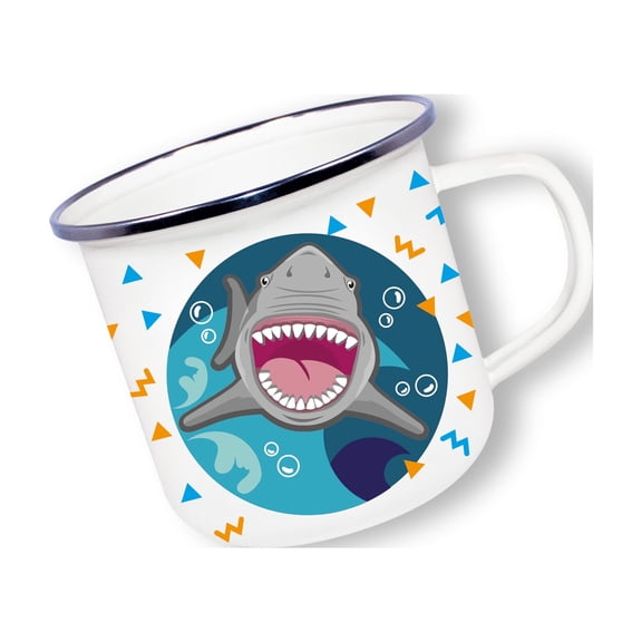 Anamelware Cute Shark Mug by Deluxebase – 12.5oz Enamel Reusable Mug for Hot & Cold Drinks