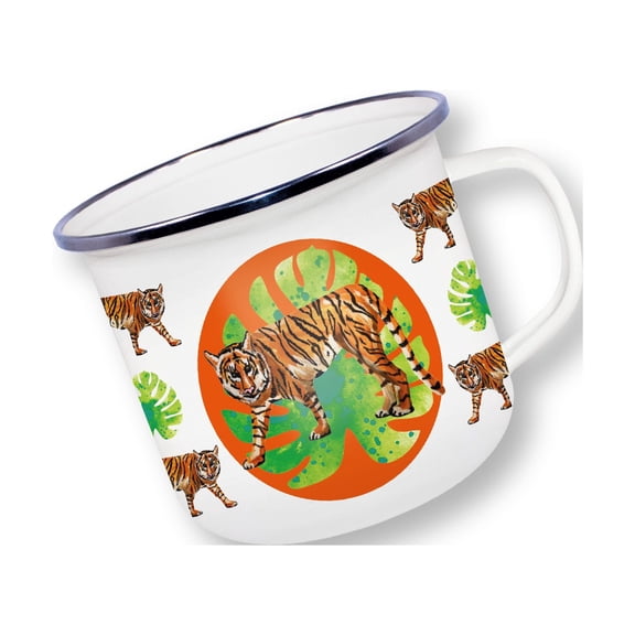Anamelware Nature Collection - Tiger by Deluxebase. 16oz Enamel Mug for Hot & Cold Drinks, Camping