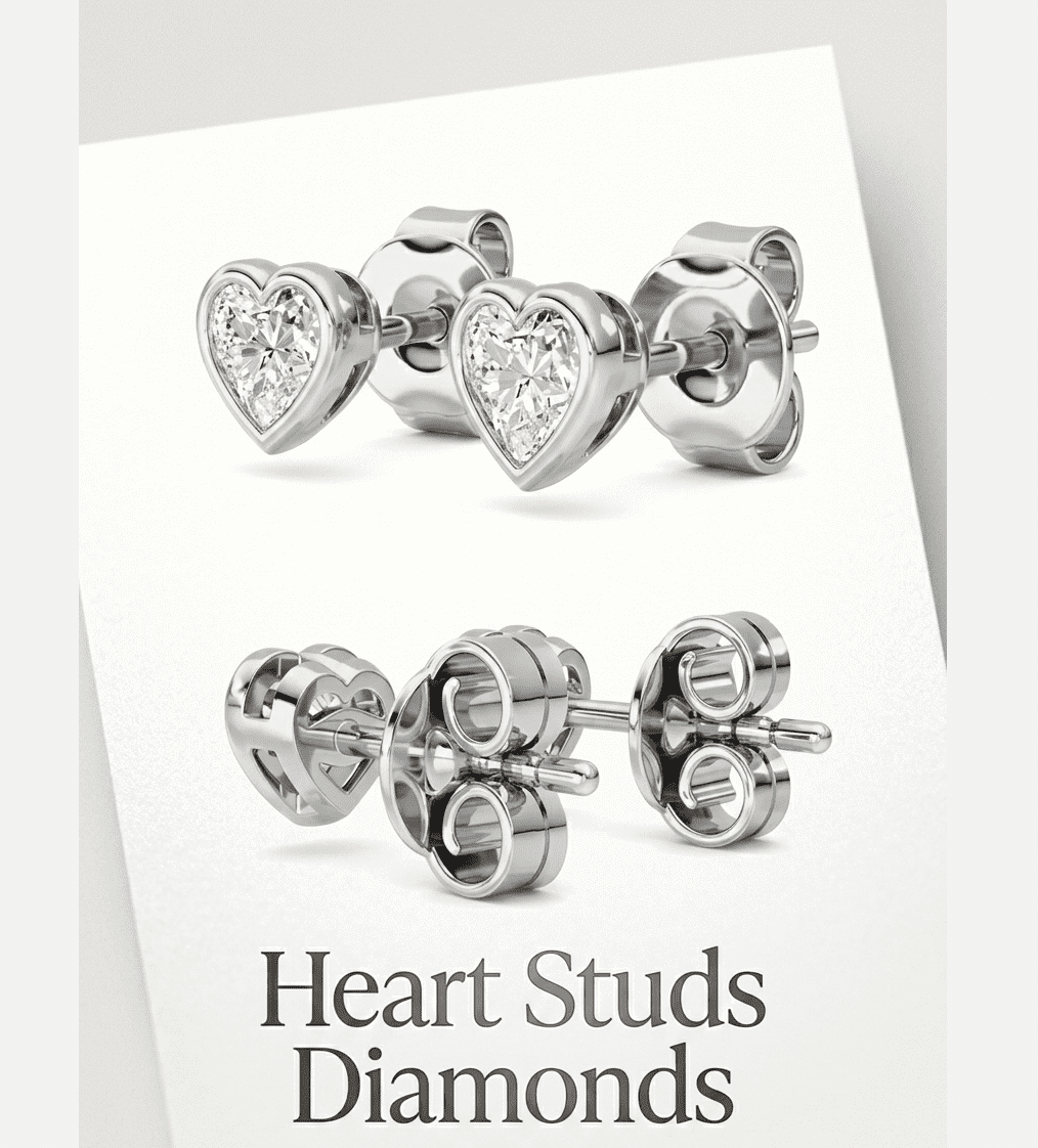 Anamira 2 CT TW Certified Lab Grown Heart Bezel Diamond Stud Earrings in 14K White Gold