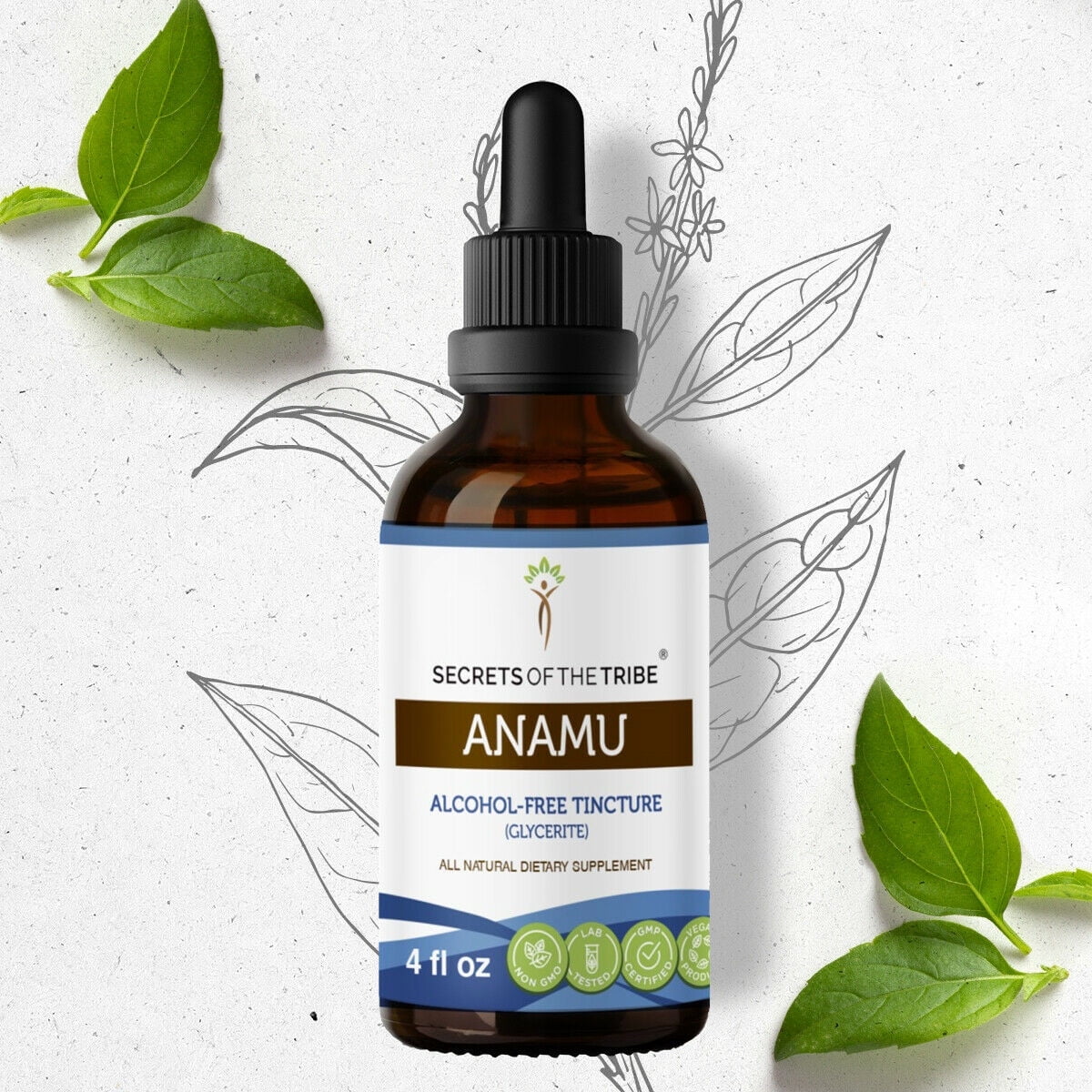 Secrets Of The Tribe Anamu Tincture Dietary Supplement, Natural Herbal Extract for Immune and Detox Support, Jamaican Guinea Hen Weed (Petiveria alliacea) Dried Herb, Alcohol-Free Extract, Drops 4 oz